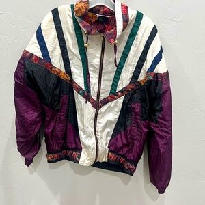 Vintage Womens Athletech Windbreaker Large Purple White Floral 90s